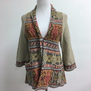 Free People boho hippie brown southwest shawl cardigan sweater XS pockets